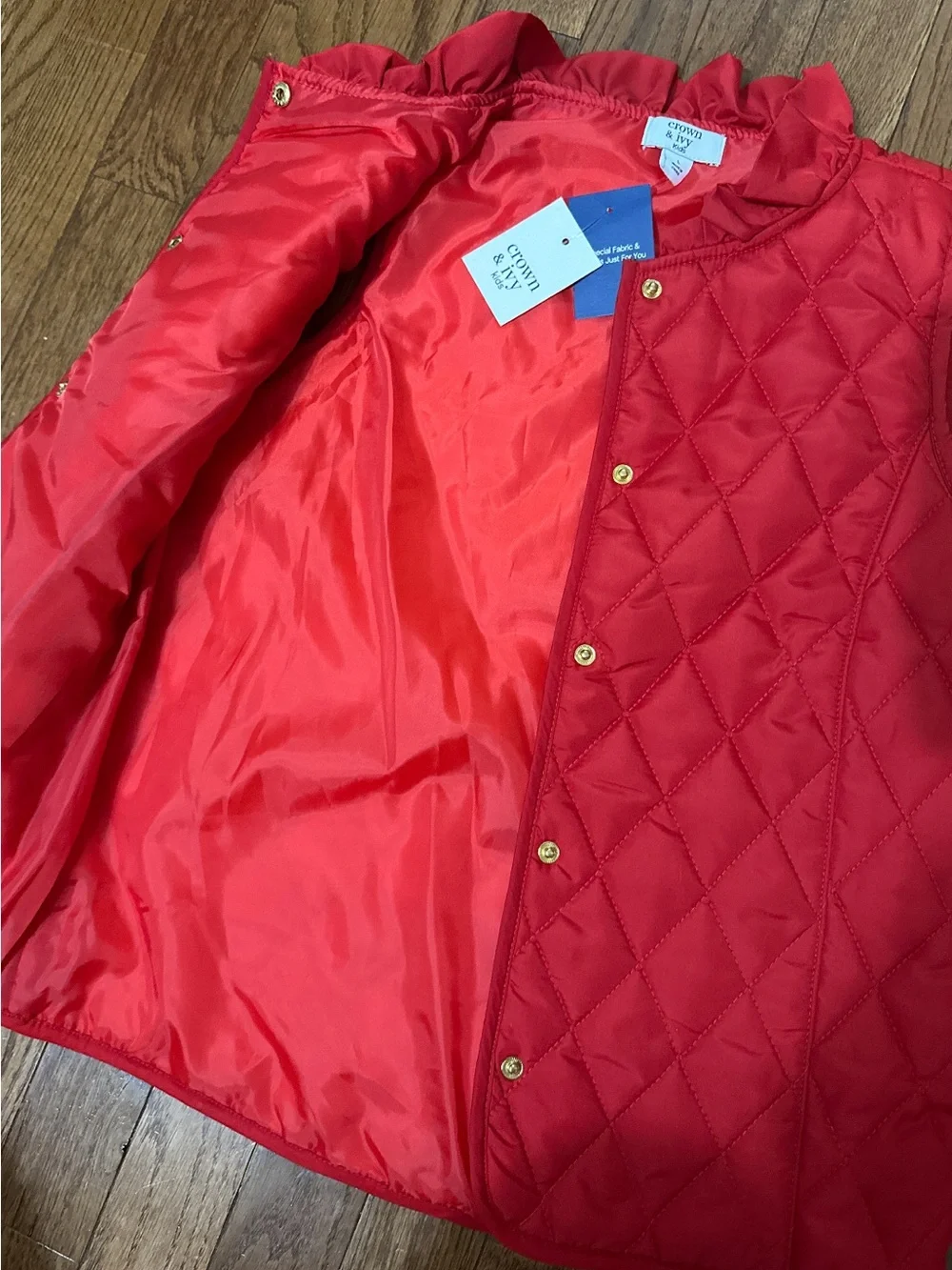 Crown & Ivy Kids Quilted Red Vest with Gold Buttons NWT- Size Large